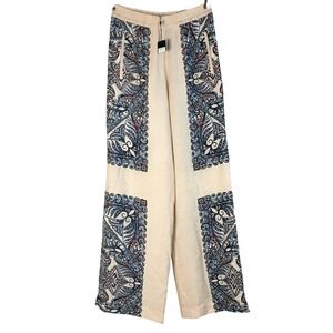 BCBGMaxAzria Joan WideLeg Boho Pallazo Pant Cream Blue Red Paisley Print XXS NWT